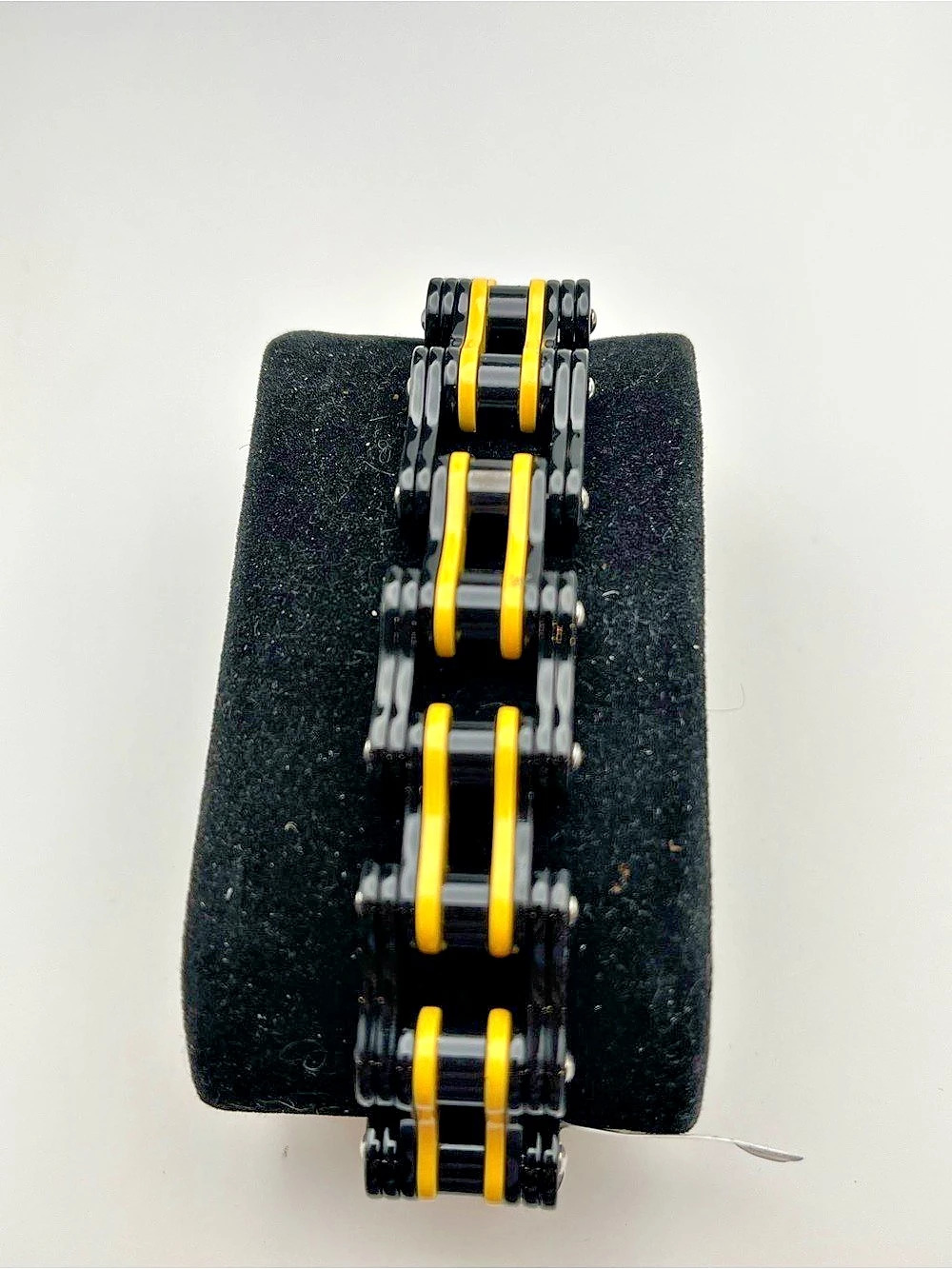 8 1/2”, Stainless Steel Black & Yellow Motorcycle Chain Bracelet